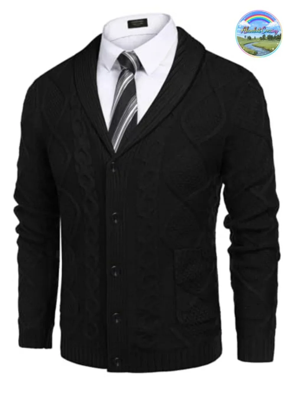 Mens Shawl Collar Cardigan Sweater Slim Fit Button Down Cable Knitted with